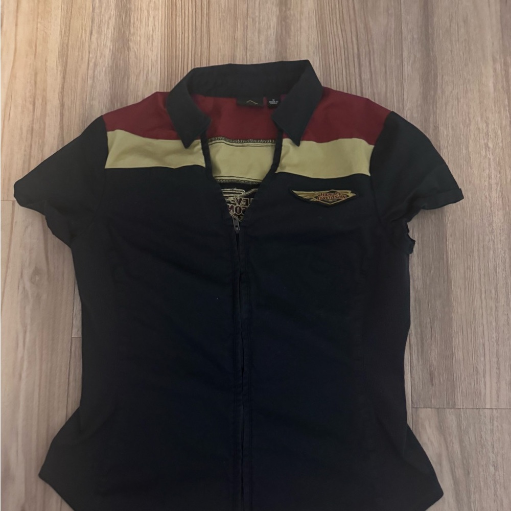 Harley Davidson Elemental Shirt Women Black 120th Anniversary Zip Front